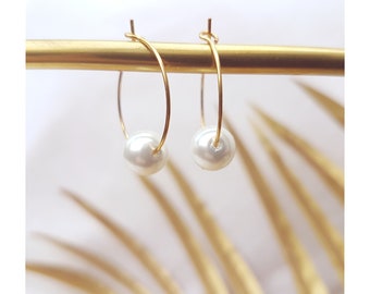 Pearl bridal earrings, mother-of-pearl wedding hoop earrings, inexpensive steel jewelry, women&#39;s Christmas gift, civil wedding ceremony jewelry
