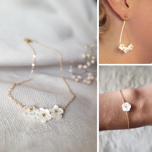 Flower wedding jewelry set, bridal set, necklace, bracelet and earrings, civil ceremony jewelry, women&#39;s gift
