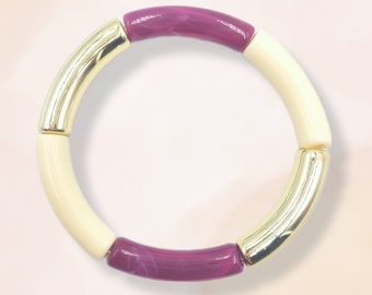 Braccialetti elastici con perline tubolari, braccialetti vintage con perline spesse, braccialetti colorati alla moda, regalo di Natale per le donne