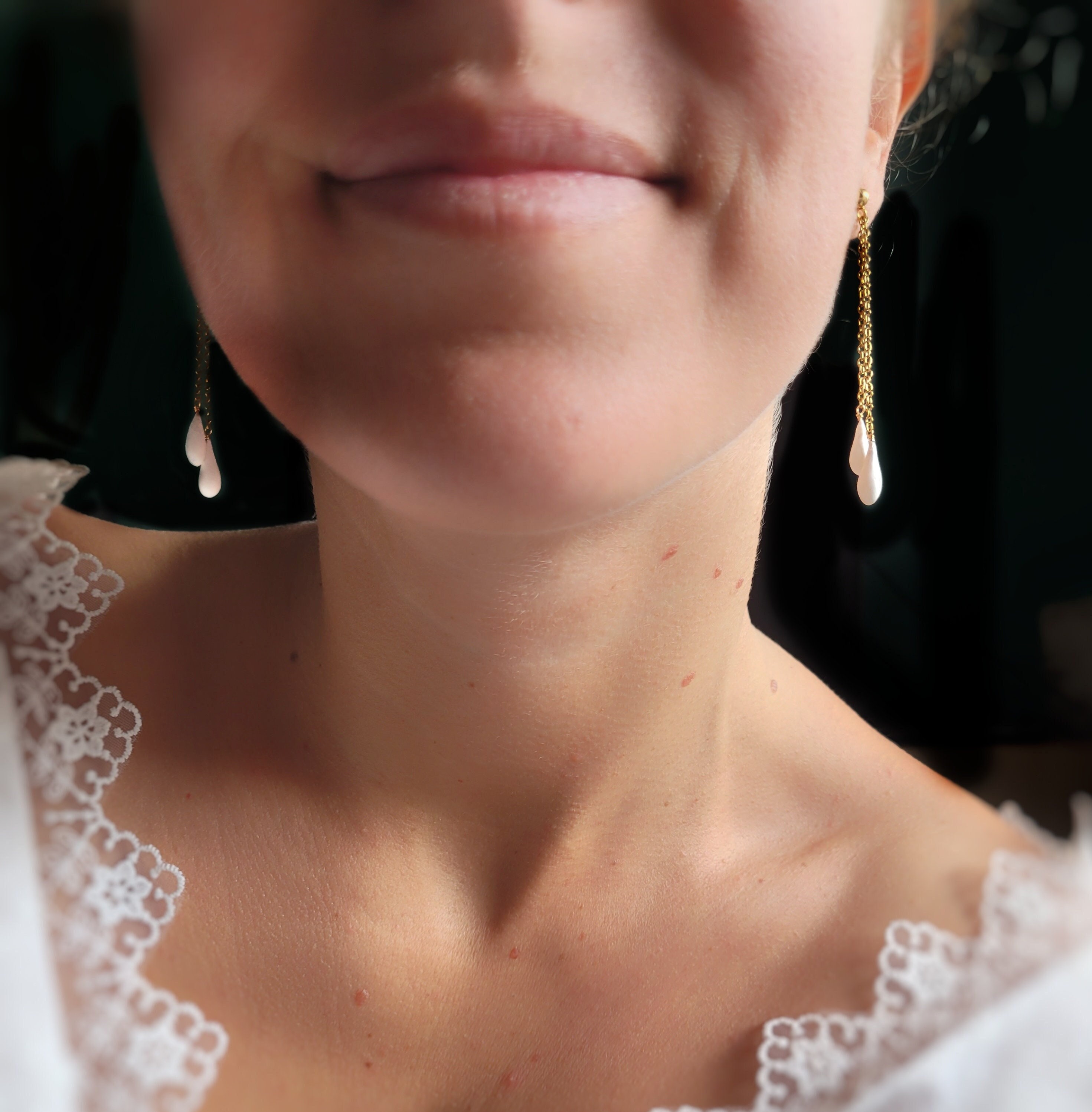 Bridal dangling earrings, long porcelain wedding earrings, designer jewelry, Christmas gift, wedding civil ceremony jewelry