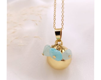 Pregnancy bola blue beads lithotherapy fine stones, pregnant woman necklace, future mother gift, future mother Christmas gift