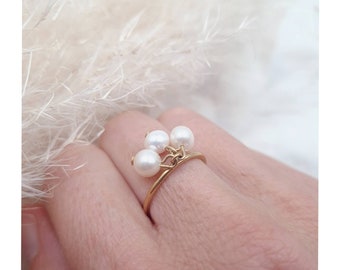 Bague ajustable perles pendantes, anneau avec pampilles, cadeau de noël femme