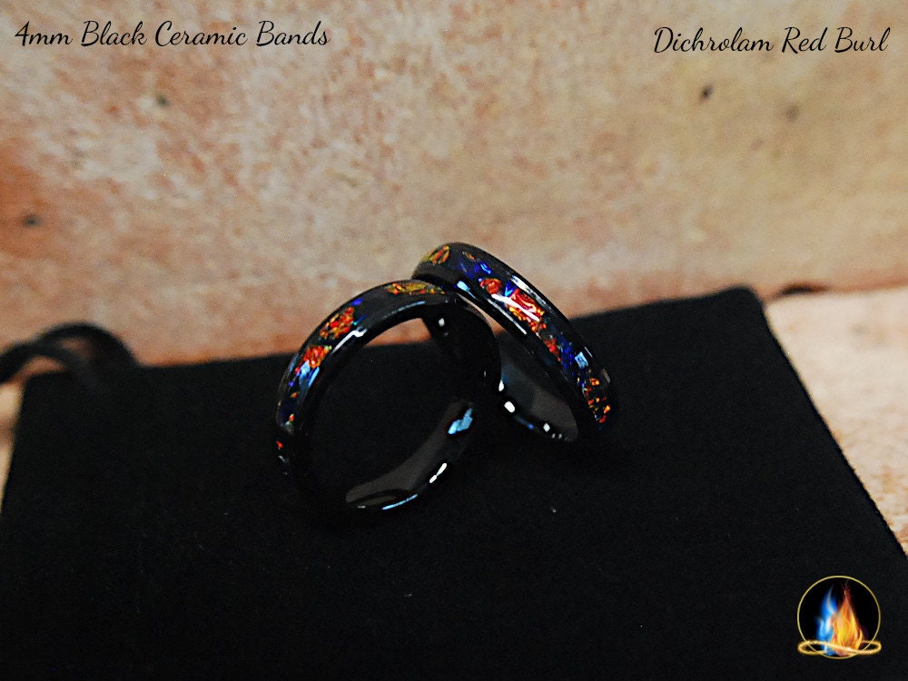 Anello Uomo In Titanio E Fibra Di Carbonio - Larghezza 8mm - Dichrolam Fire Burl Colorato - Comfort Fit - Foto 2
