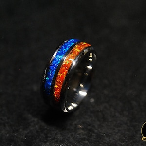1111 Doppelflammige Edelstahl Crushed Opal Feuer und Eis 8mm Doppelkanal Ring