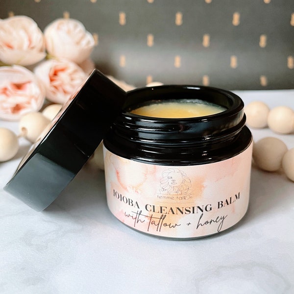 jojoba cleansing balm | honey + tallow | nourishes and hydrates as it melts away makeup | the easy way to oil cleanse