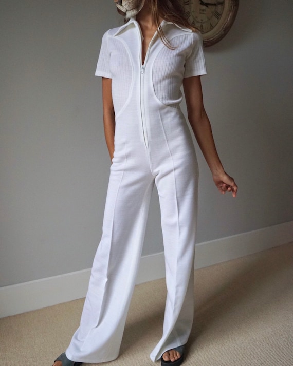 Vintage 1970s White Knit Jumpsuit