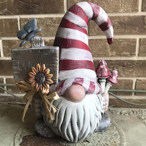 Garden Gnome, Gnome with Sign, Garden Decoration, Ceramic Gnome, Gnome Statue, Gnome, For Her