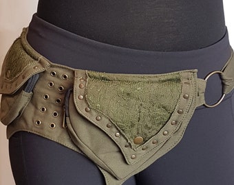 Utility pocket belt in army green. Adjustable to 48 inches waist-hip measurement. Be hands free while shopping, travelling, partying.