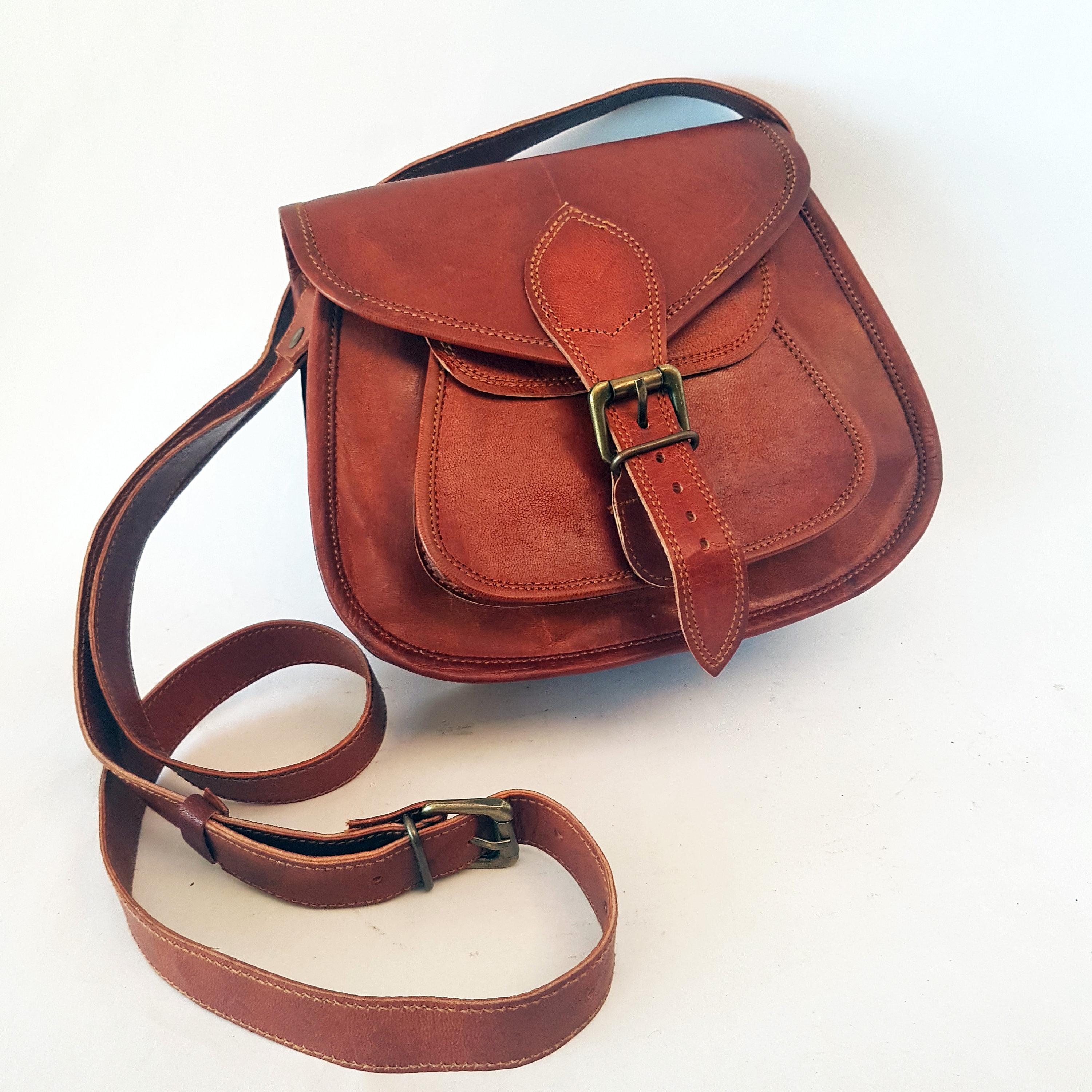 Handmade Leather Cross Body Shoulder Bag. 7.5 by 9 Inches