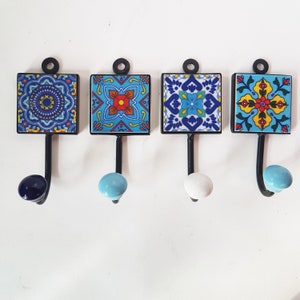 4 coat hooks-cup hooks-towel hooks-hand painted Botanica home decor collection. Wall hooks for kitchen, bedroom, bathroom. 2 by 5 inches.