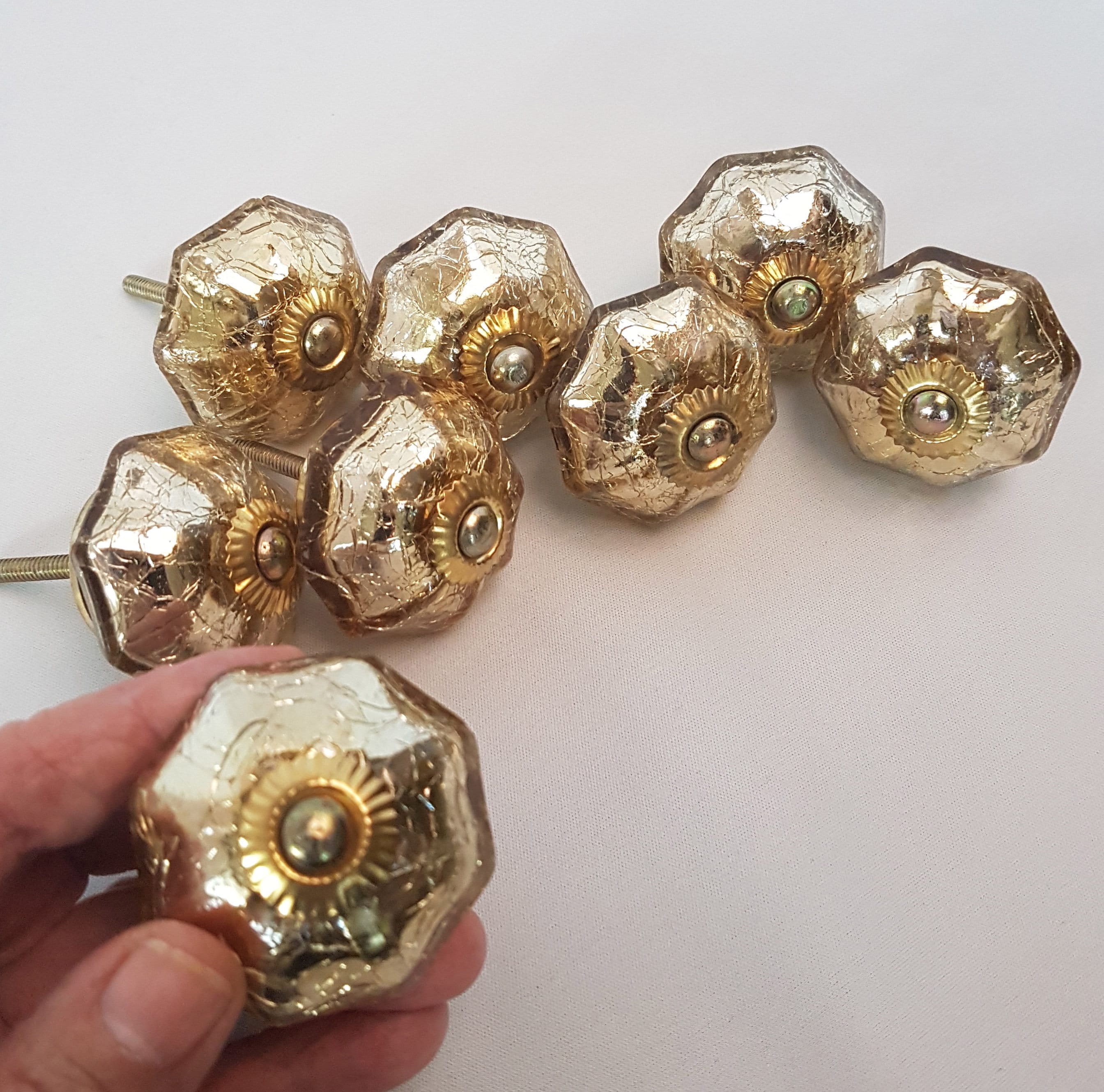 Set of 8 Mercury Glass Knob Drawer Pulls. Bygone Era Etsy