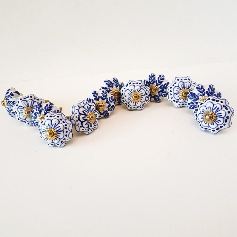 Set of 12 Delft Design Blue & White Knob Drawer Pulls. Etsy