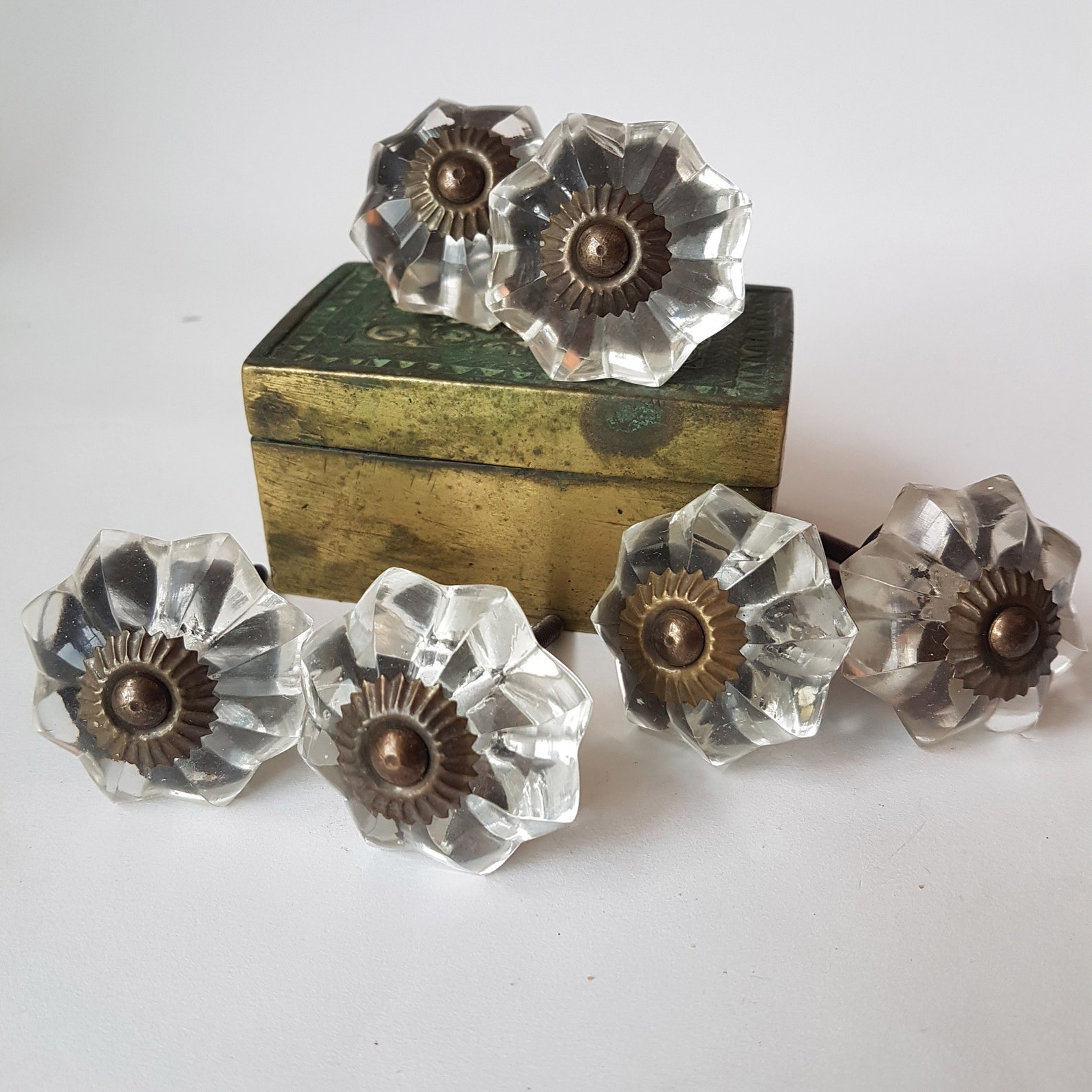 6 Crystal Clear Glass Cabinet Knobs Vintage Style Bronze - Etsy
