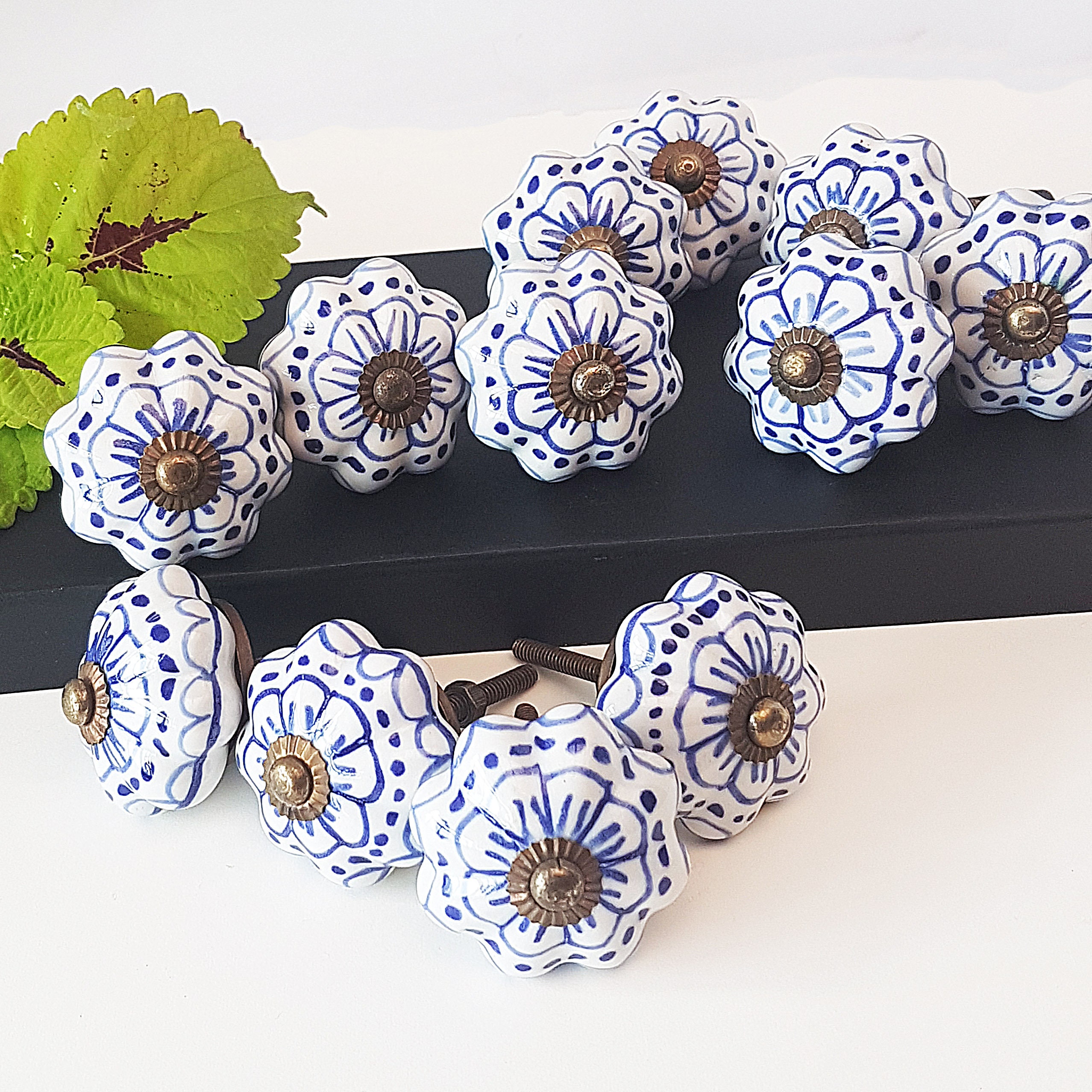 Set of 12 Blue & White Delft Knob Drawer Pulls With Etsy