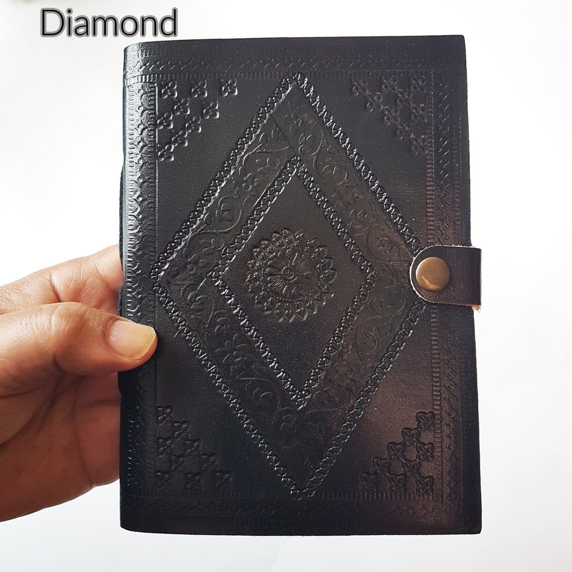 Leather Bound Diary Journal. Embossed Black Leather Notebook - Etsy