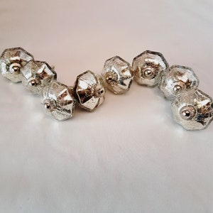 Set of 8 Mercury Glass cabinet knob drawer pulls. Bygone era Bohemian silvered glass knob collection . Nostalic luster glass redecorating.