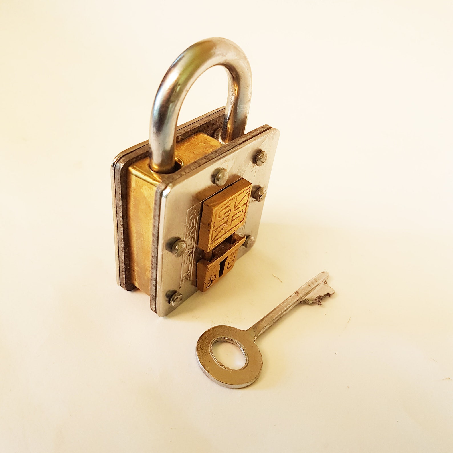 Pad Lock, Antique 2 Key Puzzle Lock. Functional Padlock With Tricky ...