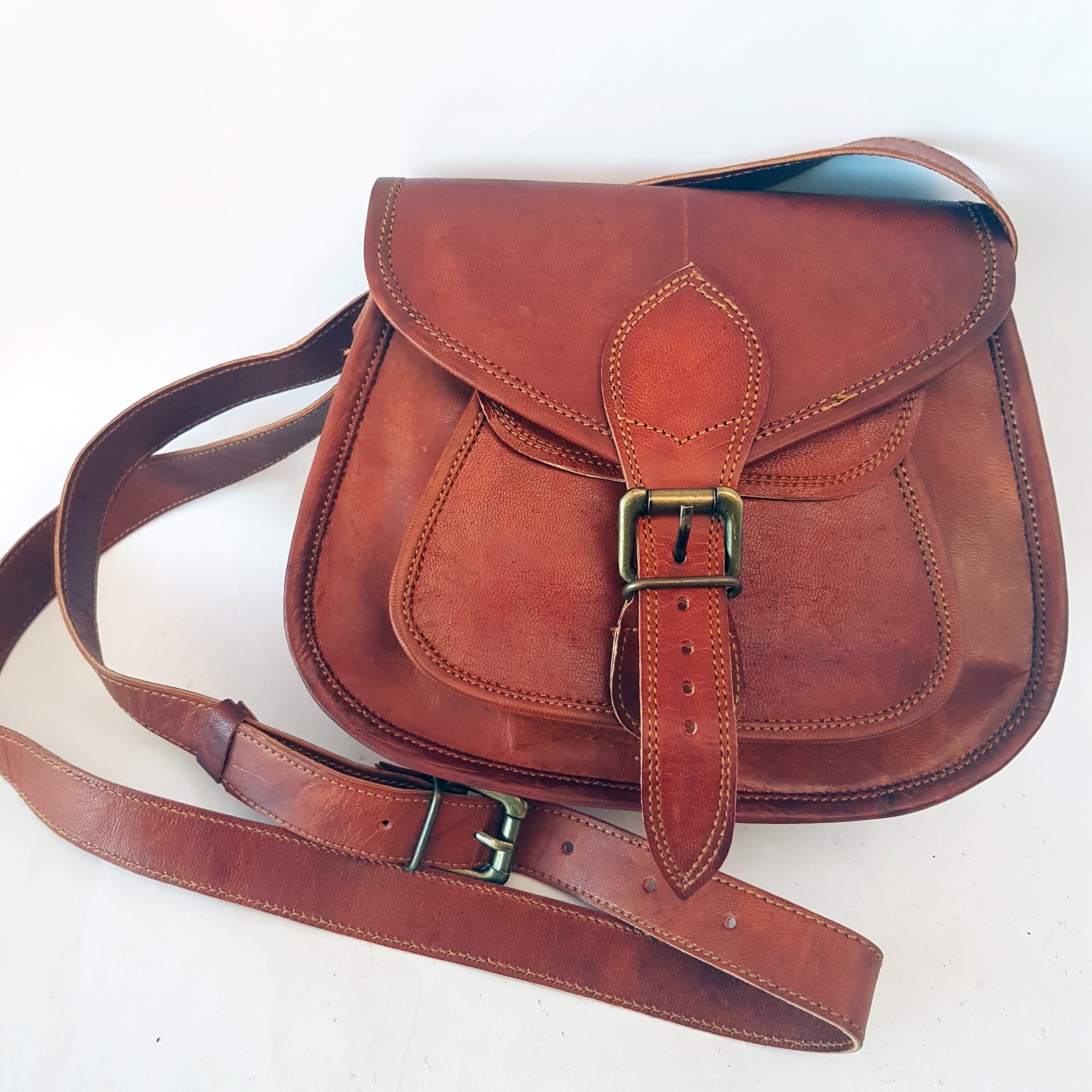 Handmade Leather Cross Body Shoulder Bag. 7.5 by 9 Inches