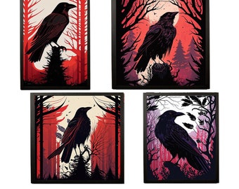 Gothik Raben Poster Bundle Design Grafik Raven, Black-White, red