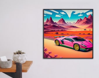 Pop Art Auto Abstract Contrast Road Trip Sports Car Surreal Poster 90s Landscape Tour Wall Art Digital 90s cool wall art pop