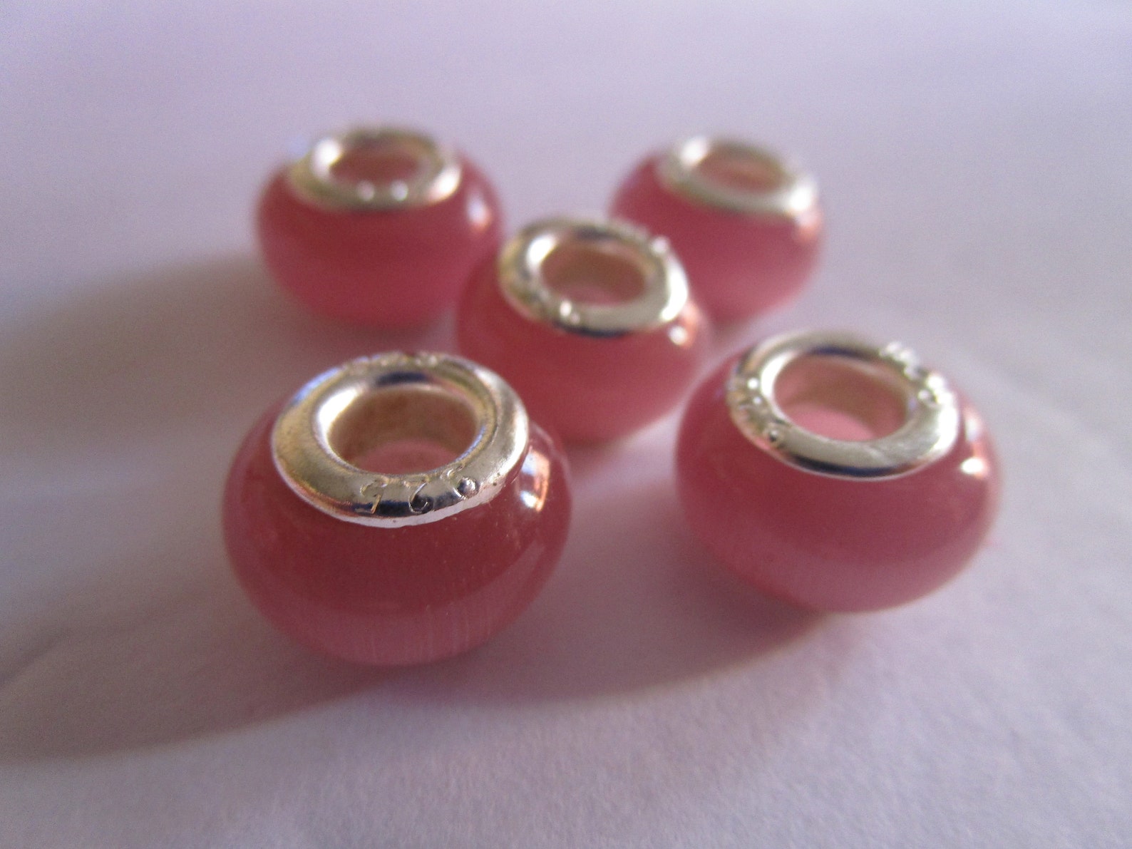 Spring Pink Glass Beads murano set of 5pcs for European Etsy