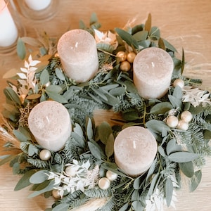 Advent wreath made of noble fir, eucalyptus & dried flowers with candles taupe - guaranteed delivery for the 1st Advent if ordered by 24.11.25