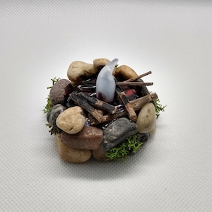 Miniature Fire Pit Camp Fire for 1:6 Scale dolls with Flickering Light Battery Operated