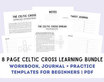 8 Page Celtic Cross Spread Learning Bundle | Spread Overview + Workbook + 4 Practice Sheets + Tarot Journal + Notes | Printer Friendly PDF