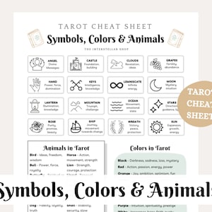 Tarot Cheat Sheet: Symbols, Colors and Animal Meanings | 1 Page | High Quality PDF Printable