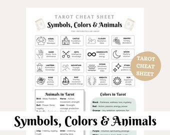 Tarot Cheat Sheet: Symbols, Colors and Animal Meanings | 1 Page | High Quality PDF Printable