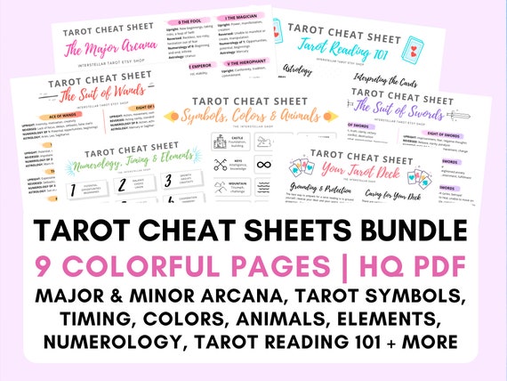 tarot cheat sheets bundle 9 pages major & minor arcana etsy tarot cheat sheets bundle