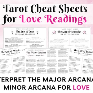 Love Tarot Cheat Sheets | Interpret Tarot for Love | Major and Minor Arcana, Upright and Reversed | PDF Printable