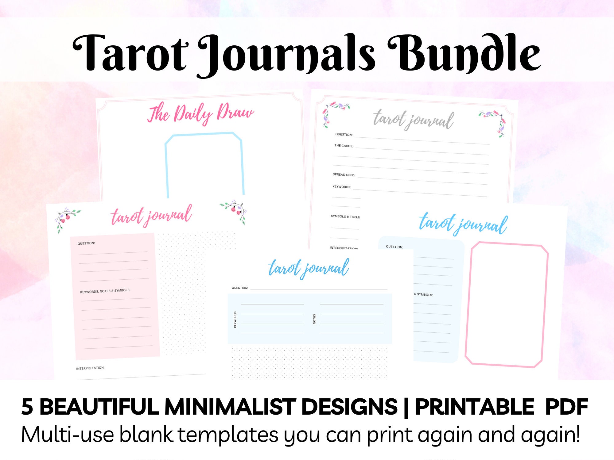 5 Templates for Tarot Journaling HQ PDF Printable Journals to Use Again and Again Perfect for ...