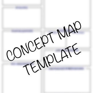 May include: A blank concept map template with the words "CONCEPT MAP TEMPLATE" written diagonally across the page.