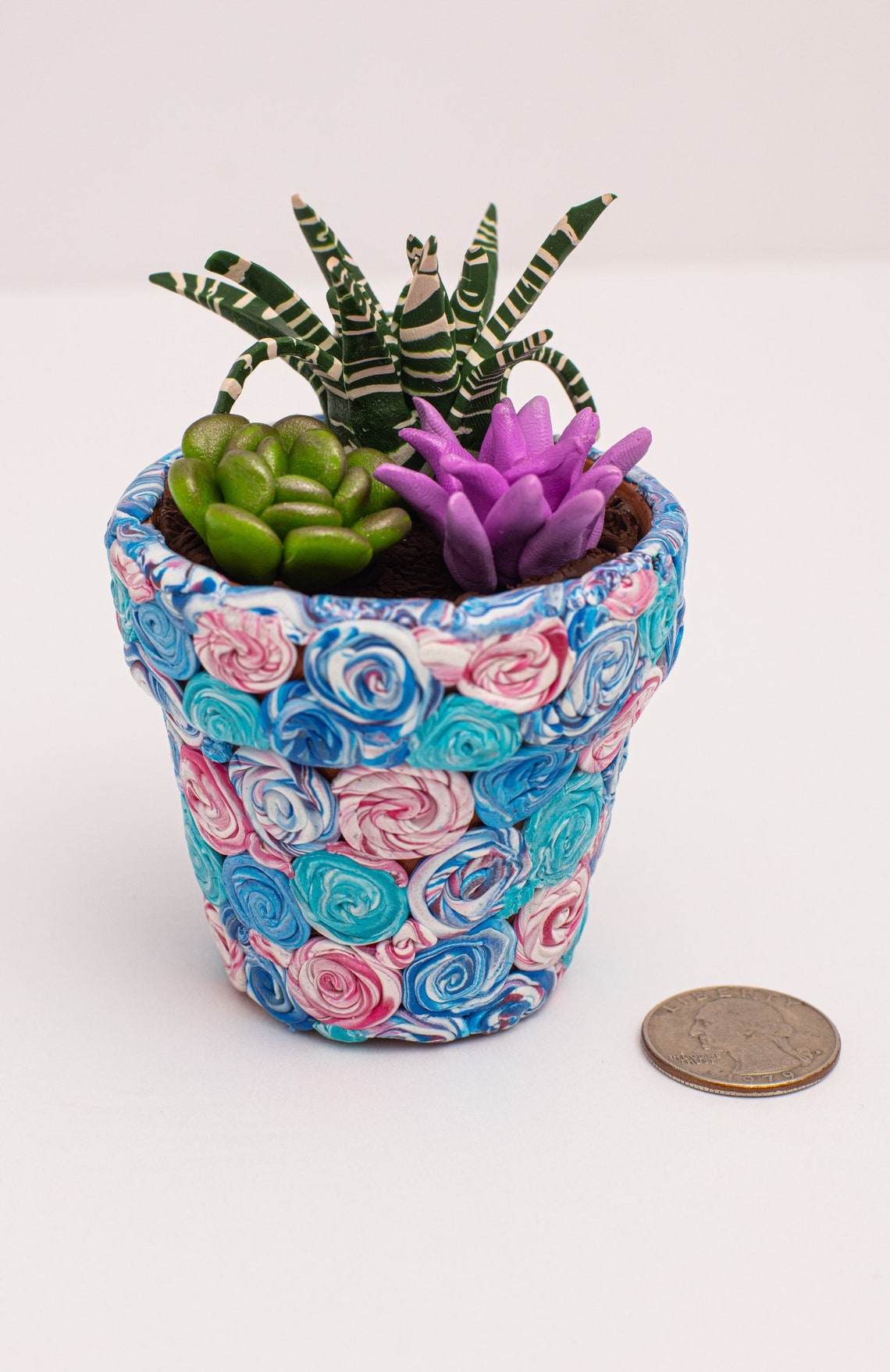 Polymer clay pot and succulents Etsy