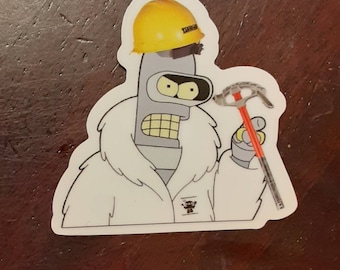 Cartoon electrician with conduit bender and hardhat sticker