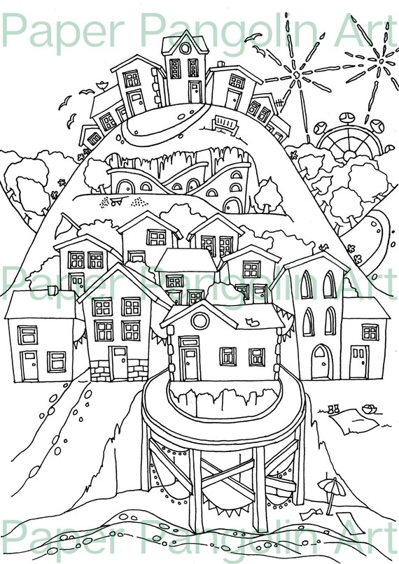 10 Colouring Pages Adult Coloring Pages Landscapes Etsy