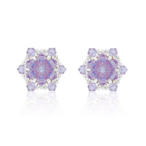 Kolczyki Swarovski Lavender Light Amethyst Crystals Earrings Jewellery Handmade Luxury Silver 925 Toho Beads Unique Jewelry Bridal Wedding