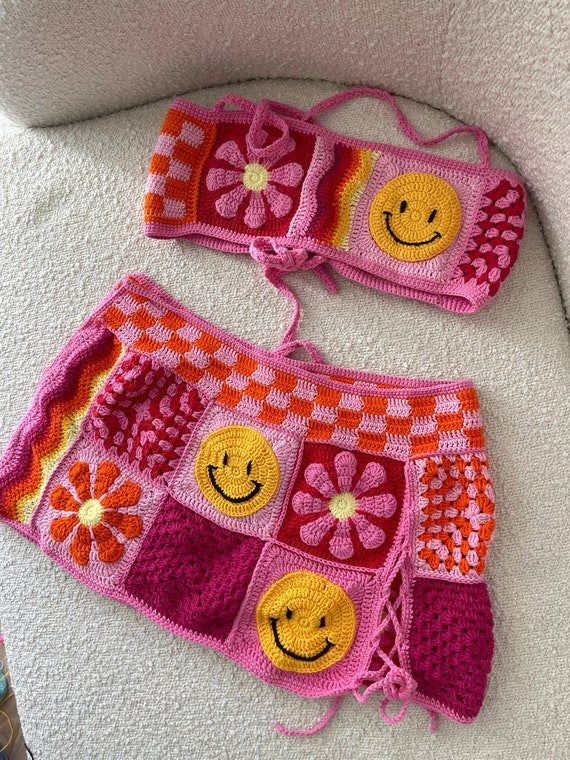 その他 handmade granny square bustier Crochet Vlog] I made a cute crocheted bustier! / Left-handed