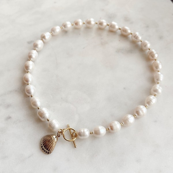 Pearl Choker Necklace Freshwater Pearls and Gold Plated Clasp handgefertigte Perlenkette