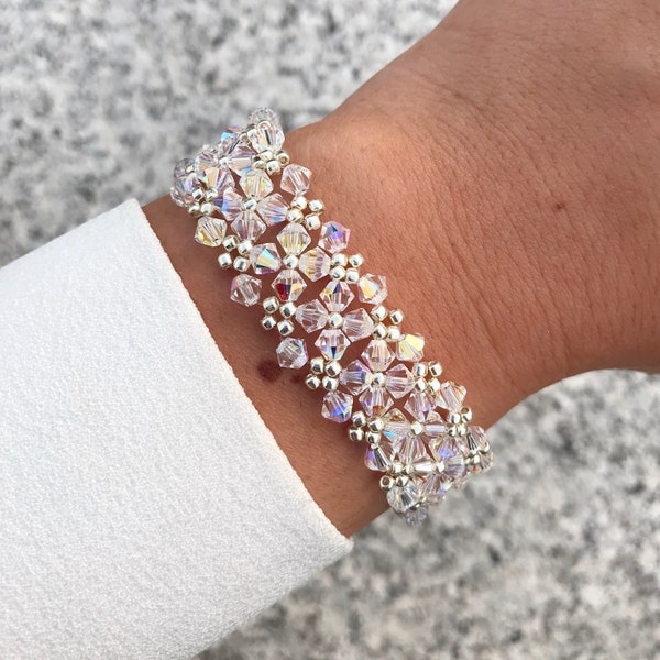 Swarovski Crystal Bracelet Jewellery Shiny Sparkling Aurora Borealis Crystals Handmade Luxury Silver 925 Toho Beads Jewelry Wedding Bridal