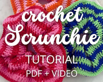 Crochet Scrunchie TUTORIAL | Step by Step Pattern PDF + Video Beginner Friendly | Hair Wrap, Elastic Hair Tie, Ponytail Gehäkeltes Haargummi