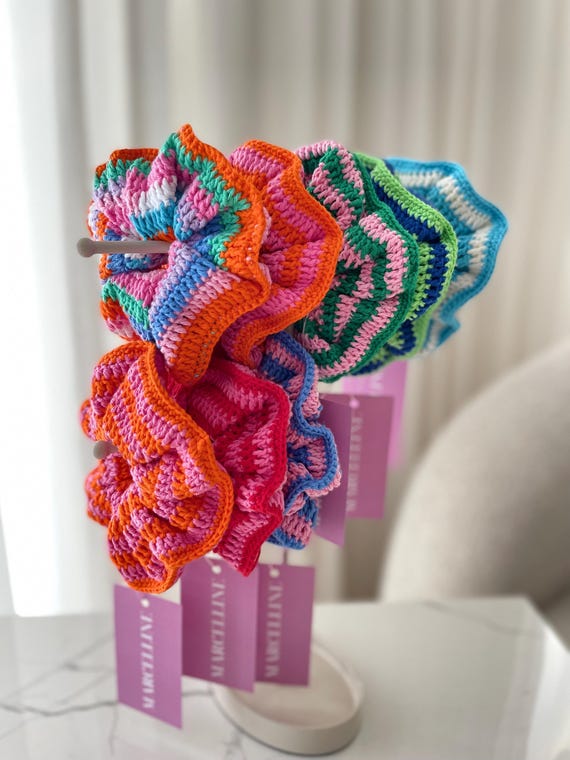 Multicolor Crochet Scrunchie - Designer Inspired Handmade Colorful Crochet Scrunchie • Chunky Knitted Hair Tie • Miu  main image 2