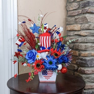 Patriotic Farmhouse Table Decor | Patriotic Gnome Arrangement | 4th of July Centerpiece | Americana Centerpiece