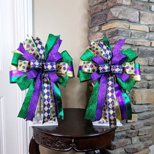 Spring Bows - Mardi Gras Bows - Wired Mardi Gras Shimmering Stripes Bow 10  Inch