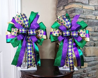 Mardi Gras Lantern Bow Set | Set of 2 Mardi Gras Bows | Mardi Gras Wreath Bow Set | Green Gold and Purple Ribbon Bow