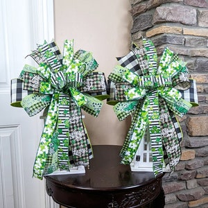 St Patricks Day Wreath Bows | Set of 2 St Patrick&#39;s Day Bows | St Patricks Day Lantern Bows | Lucky Shamrock Bows and Green Truck Bows