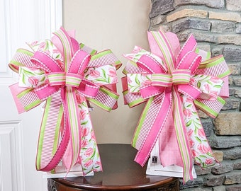 Pink Tulip Wreath Bow (set of 2) | Summer Lantern Bow Set | Summer Bow Set | Tulip Spring Bow Set