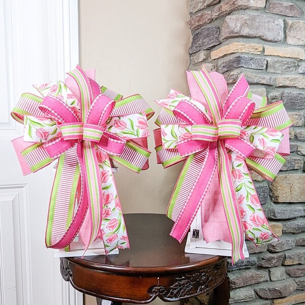Pink Tulip Wreath Bow (set of 2) | Summer Lantern Bow Set | Summer Bow Set | Tulip Spring Bow Set
