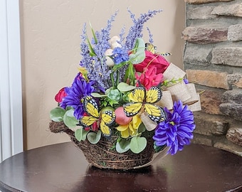 Spring Table Decor | Easter Moss Covered Watering Can Floral Arrangement | Spring Centerpiece | Spring Floral Arrangement